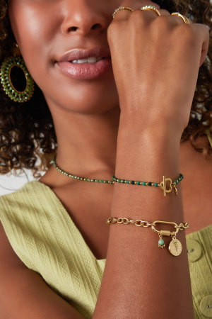 Bracelet Perlé Cadenas Coeur - Vert/Doré Acier Inoxydable h5 Image4