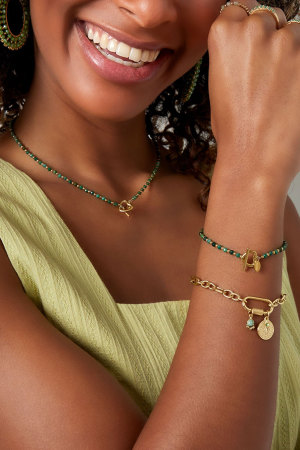 Bracelet Perlé Cadenas Coeur - Vert/Doré Acier Inoxydable h5 Image2