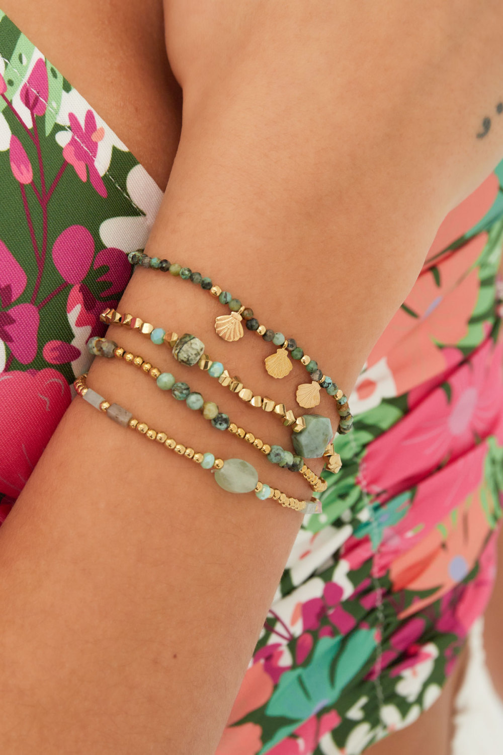 Bracelet Perle Charms Coquillage - Vert & Argent Acier Inoxydable h5Image2