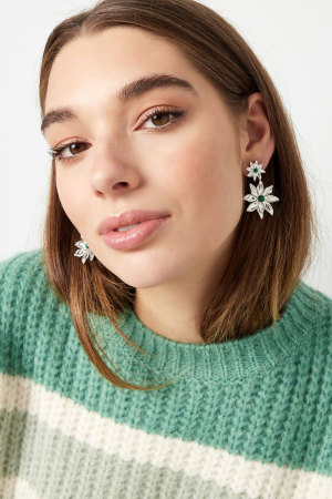 Boucles D'oreilles Double Fleur - Doré/Vert h5 Image2