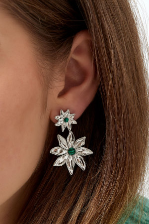 Boucles D'oreilles Double Fleur - Doré/Vert h5 Image3