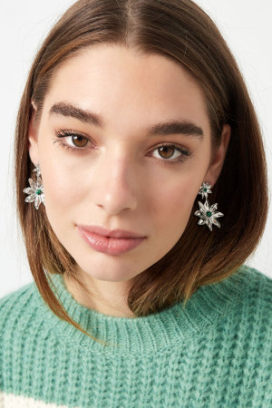 Boucles D'oreilles Double Fleur - Doré/Vert h5 Image4