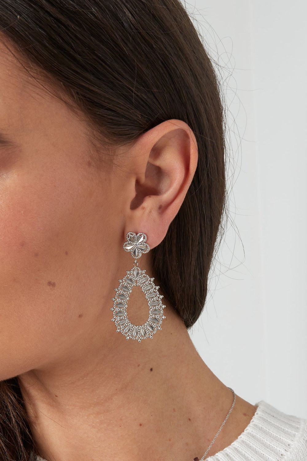 Boucles D'oreilles Pendantes Fleur - Doré h5Image3