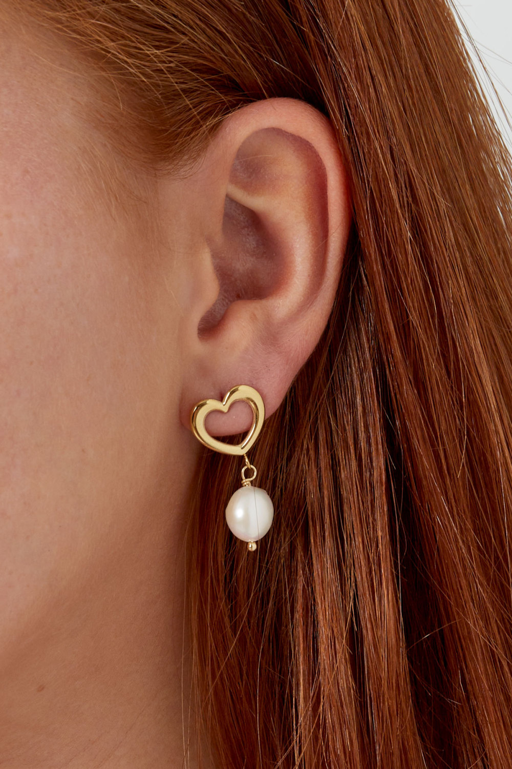 Boucle D'oreille Coeur Avec Détail Perle - Acier Inoxydable Doré Image3