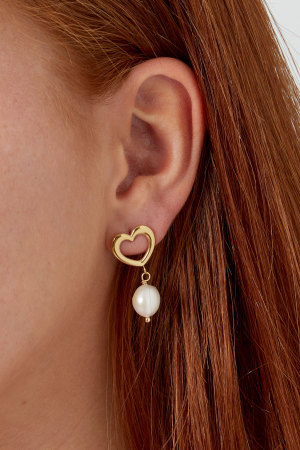 Boucle D'oreille Coeur Avec Détail Perle - Acier Inoxydable Doré h5 Image3