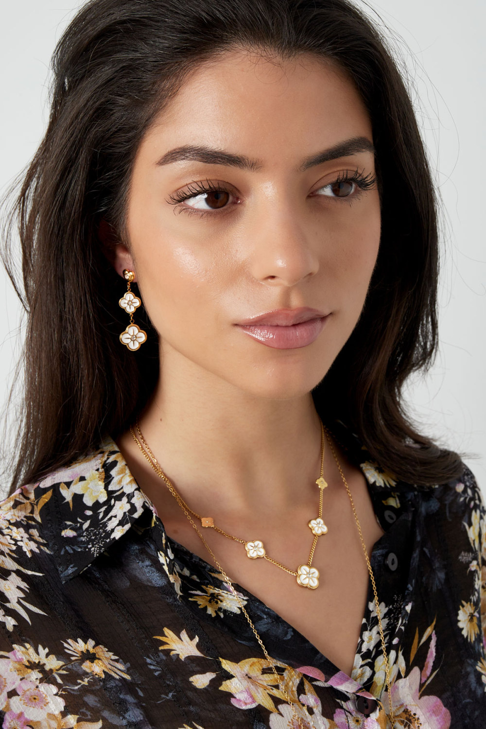 Boucles D'oreilles Guirlande De Fleurs - Argent/Blanc (Pack With Plastic Bag) h5Image4