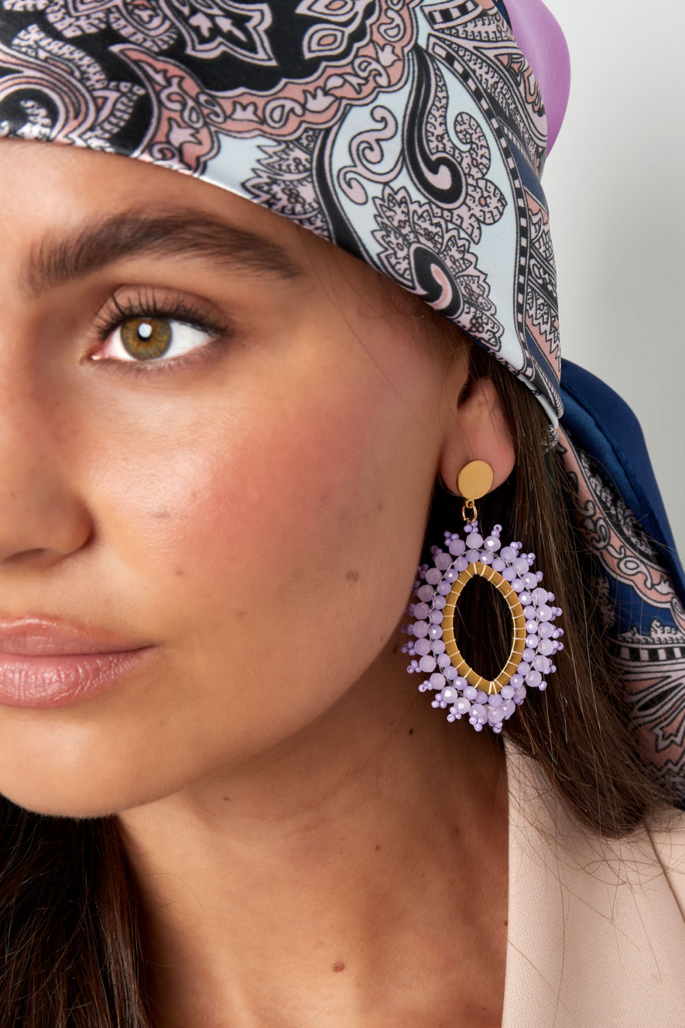 Boucle D'oreille Perles De Cristal Ovales - Acier Inoxydable Rose Image3