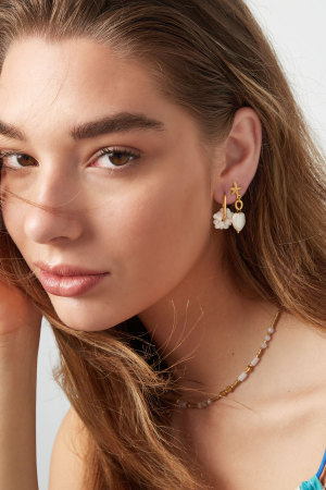 Boucles D'oreilles Perle Fleur - Doré Acier Inoxydable h5 Image2