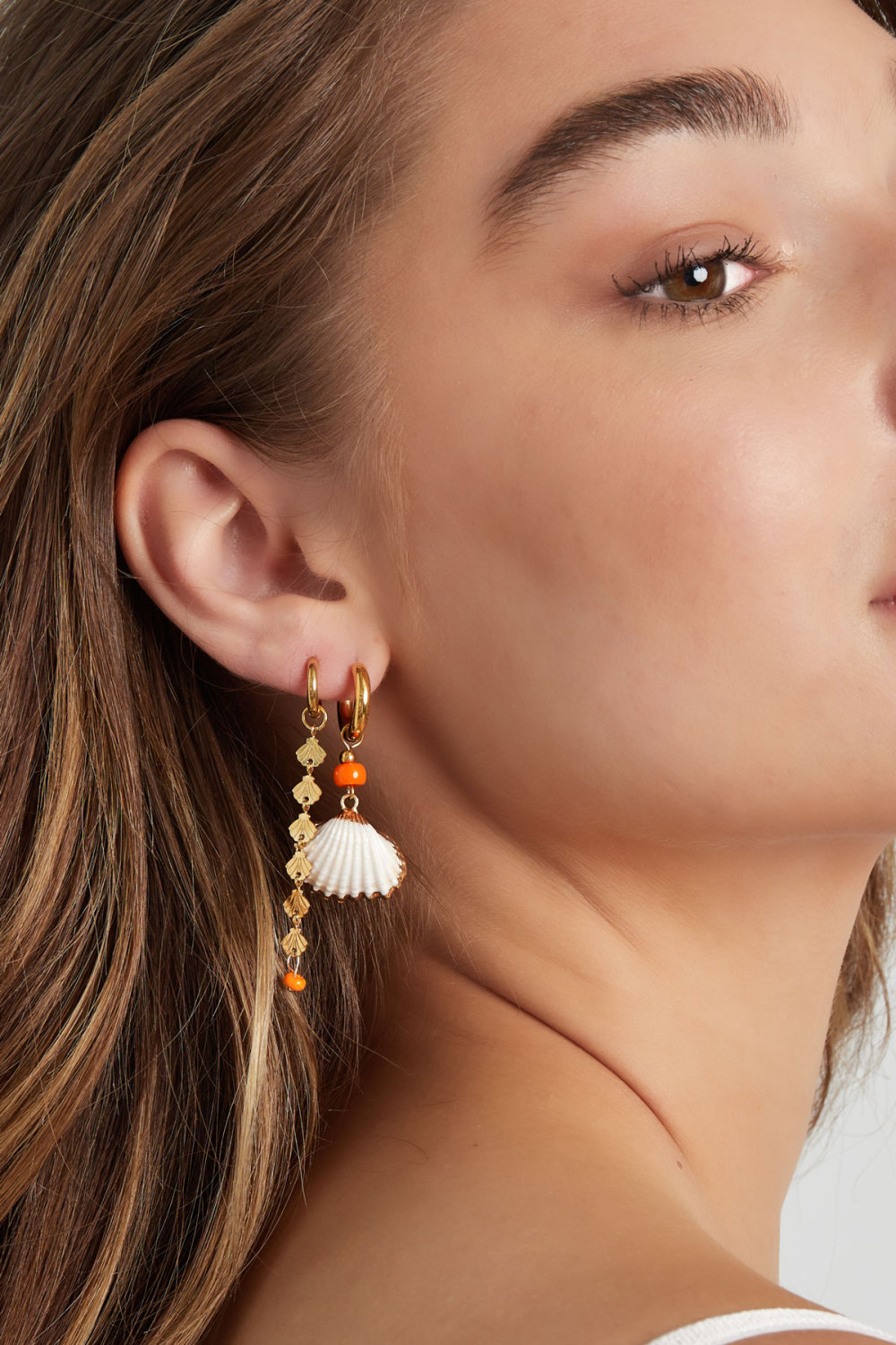 Boucles D'oreilles Guirlande Coquillage Avec Perle - Doré Acier Inoxydable Image2