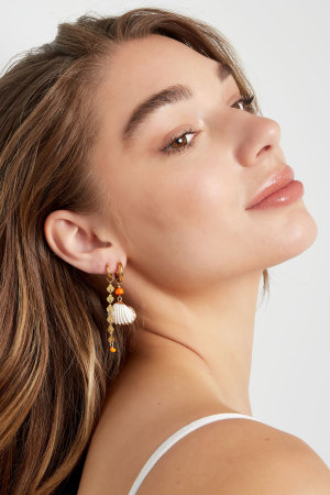 Boucles D'oreilles Guirlande Coquillage Avec Perle - Doré Acier Inoxydable h5 Image4