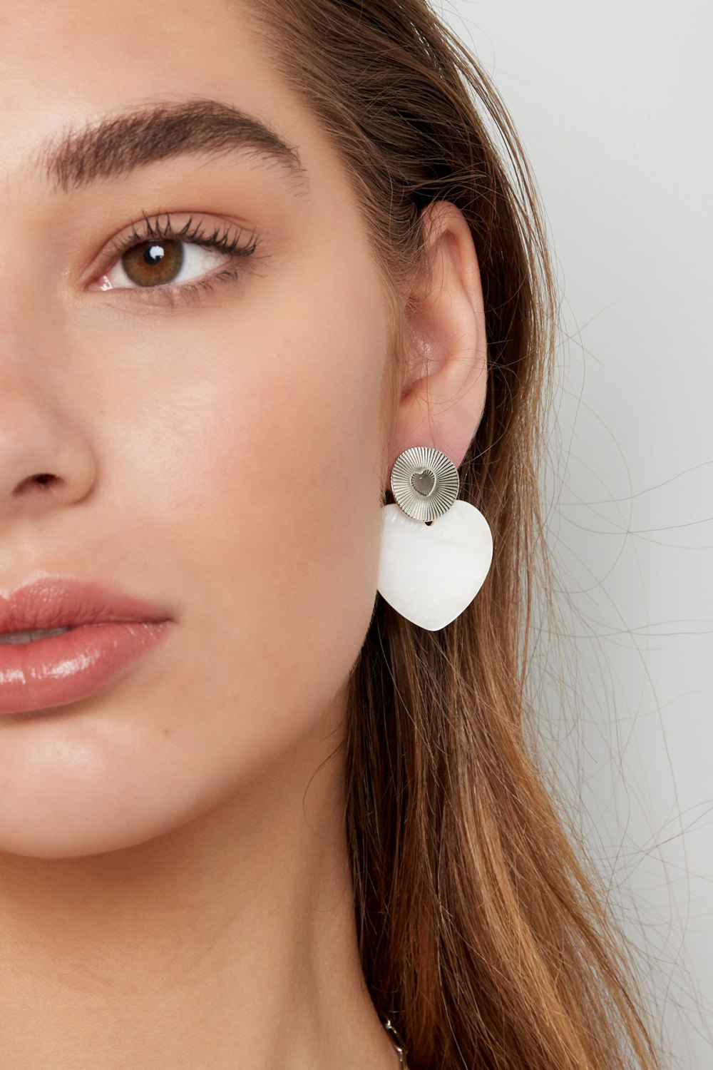 Boucles D'oreilles Coeur & Coeur Pièce - Argent Acier Inoxydable Image3