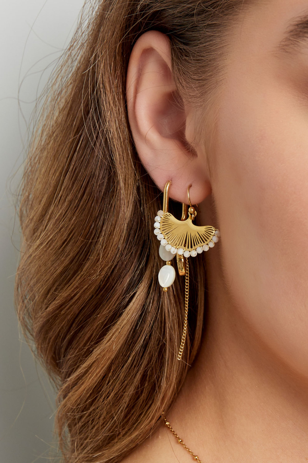Boucles D'oreilles Coquillage Avec Perles - Doré Acier Inoxydable h5Image3