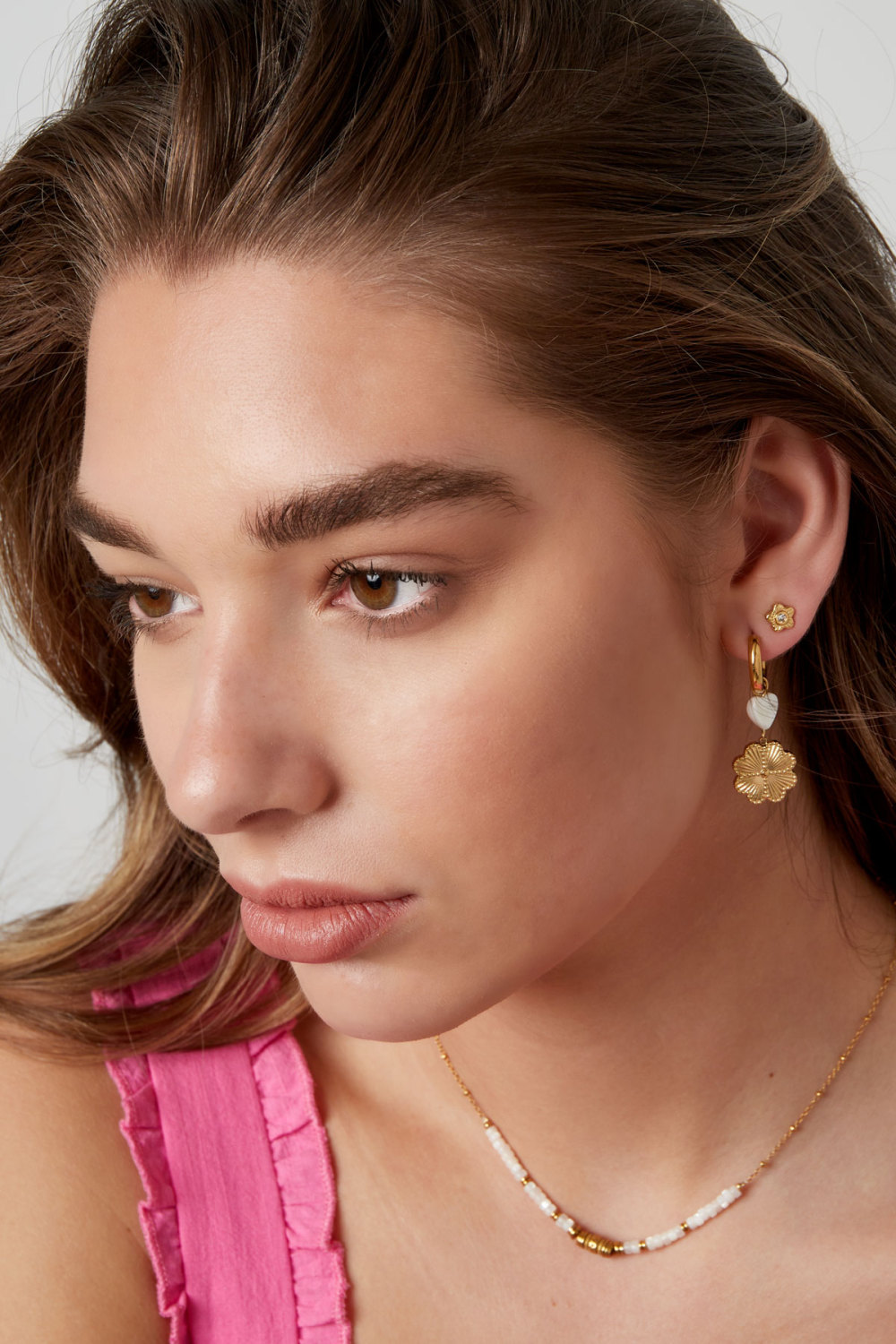 Boucles D'couleur Oreilles Avec Breloques Coeur & Fleur - Couleur Or Acier Inoxydable h5Image2