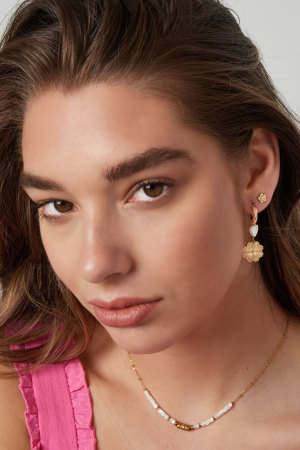 Boucles D'couleur Oreilles Avec Breloques Coeur & Fleur - Couleur Or Acier Inoxydable h5 Image4