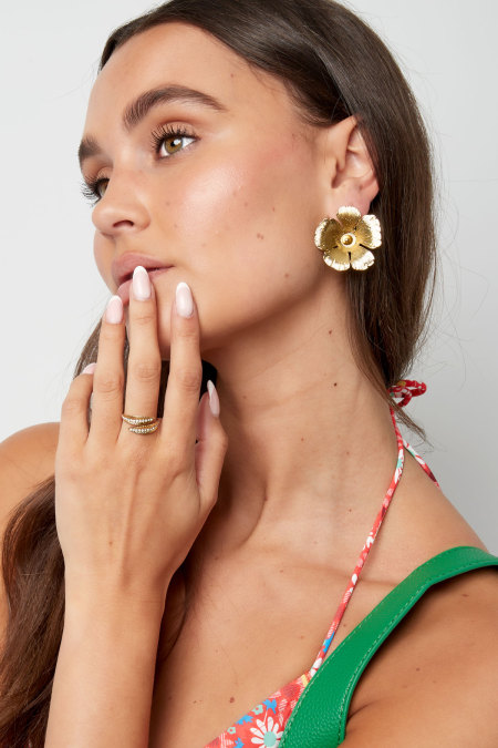 Boucles d'oreilles puces fleur - Alliage d'argent 2