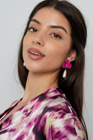 Boucles D'oreilles Fleur Rose Avec Perle h5 Image2