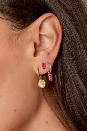 Clous D'oreilles Pierre Rectangulaire - Doré/Fuchsia h5 Image3