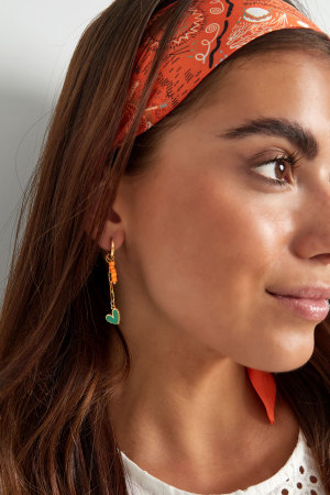 Boucles D'oreilles Collier Avec Perles Et Coeur Orange h5 Image2