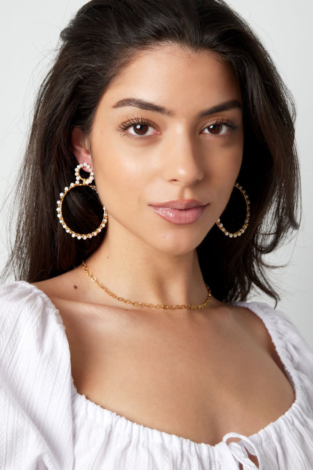 Boucles d'oreilles double cercles perlés - doré/jaune/rouge 2