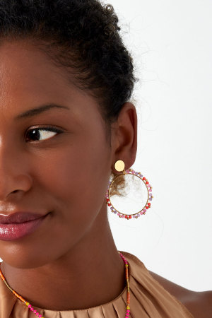 Boucles D'oreilles Perles Rondes - Doré/Orange h5 Image3