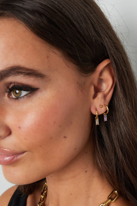 Boucles d'oreilles pierre allongée - doré/blanc 2