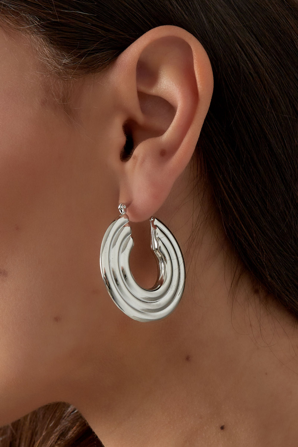 Boucles D'oreilles Rondes Avec Motif - Doré h5Image3