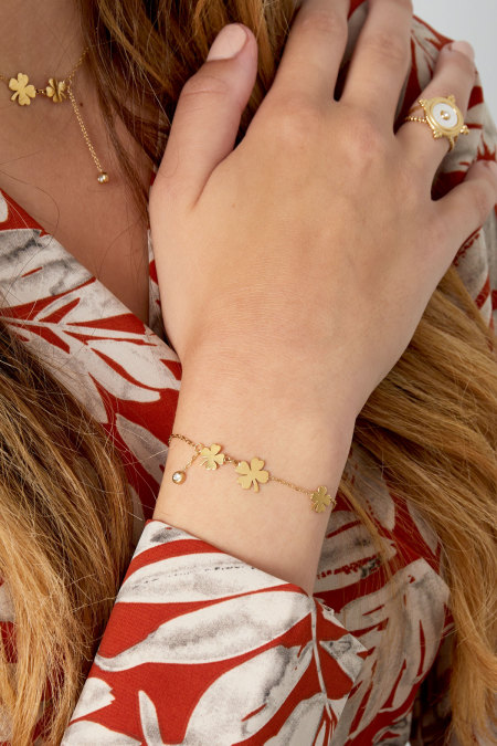 Bracelet trois trèfles et pierre - doré 2