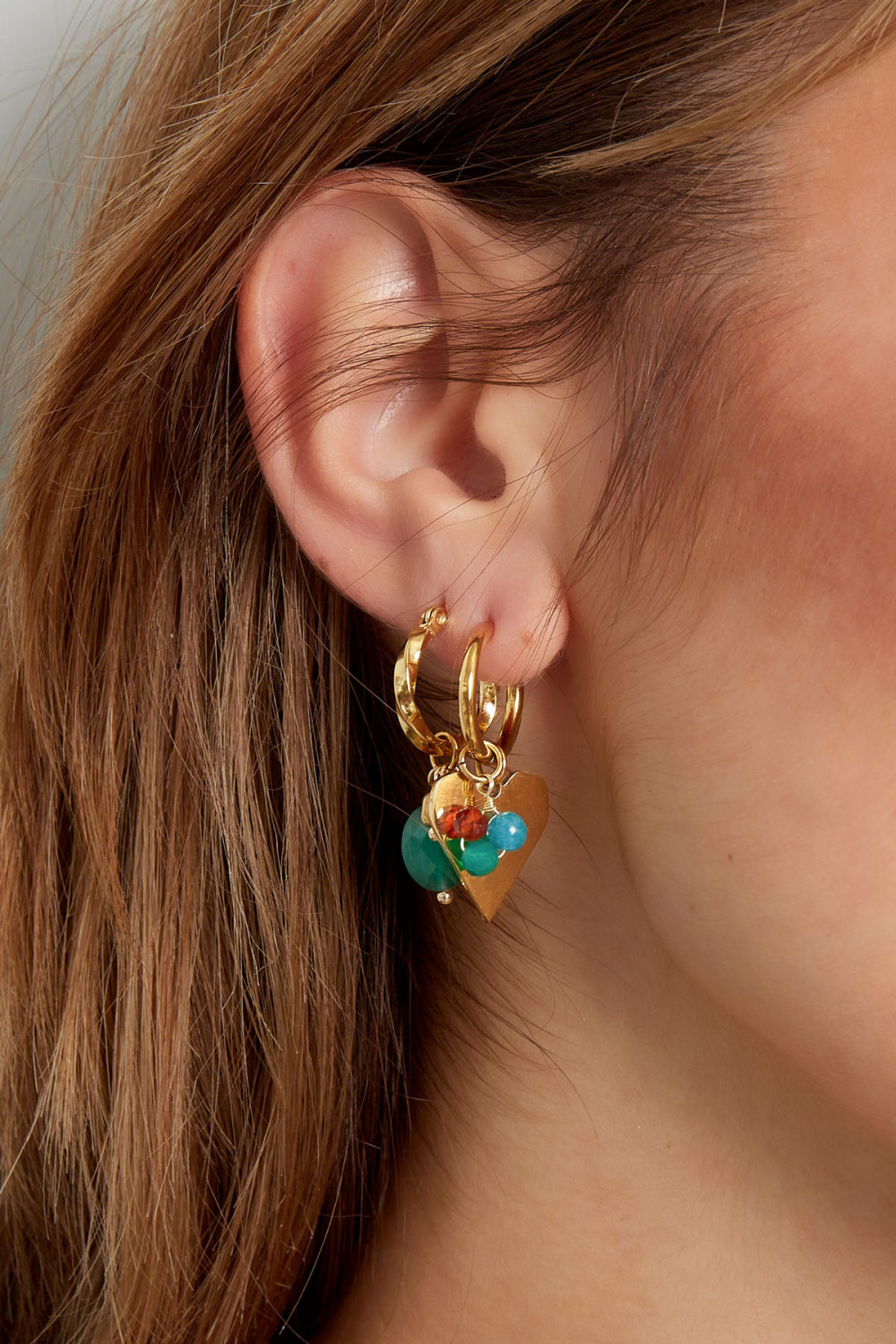 Boucles D'oreilles Coeur Avec Bouquet De Perles - Doré/Multi h5Image3