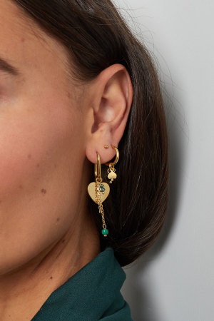 Boucles D'oreilles Coeur Avec Chaîne Et Perles - Doré/Violet h5 Image3