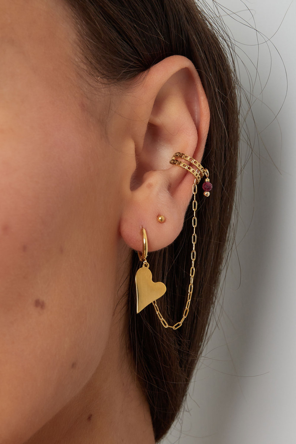Boucle D'oreille & Cache-Oreilles Coeur - Doré/Vert h5Image3