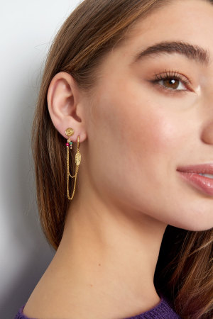 Boucle D'oreille Avec Puces Perles Et Plume - Dorée h5 Image2