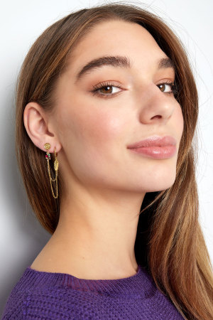 Boucle D'oreille Avec Puces Perles Et Plume - Dorée h5 Image4