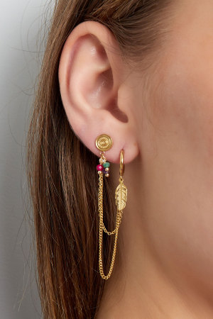 Boucle D'oreille Avec Puces Perles Et Plume - Dorée h5 Image3