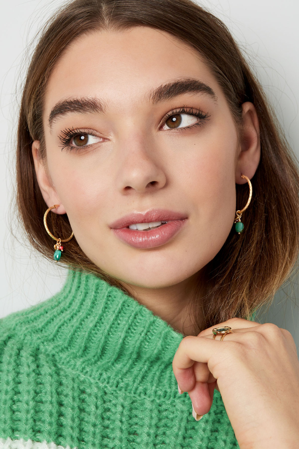 Boucles D'oreilles Perles Fête - Doré/Vert Image2