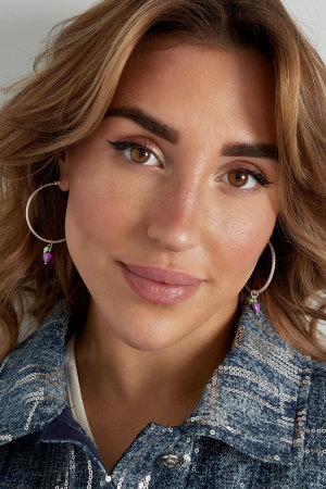 Boucles D'oreilles Pierre Naturelle Coeur Violet h5 Image2