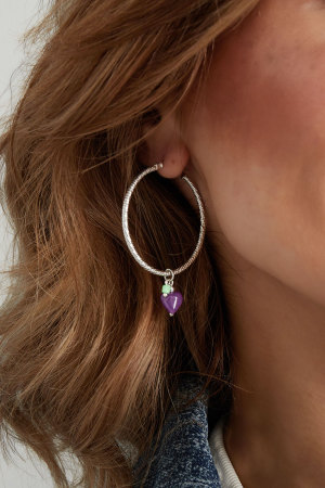 Boucles D'oreilles Pierre Naturelle Coeur Violet h5 Image3