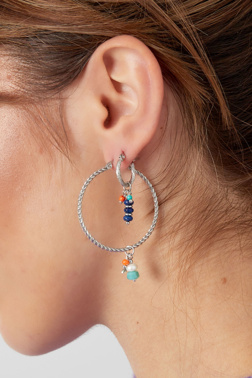 Boucles D'oreilles Torsadées Avec Breloque Pierre Naturelle - Doré h5Image3