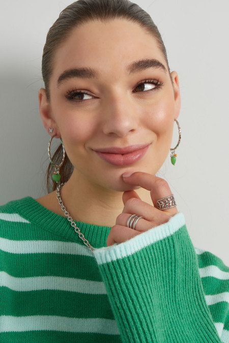 Boucles d'oreilles torsadées avec coeur - argent/vert 2