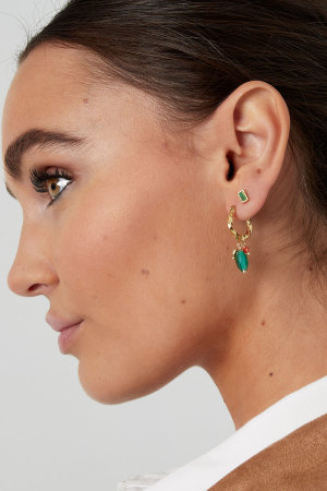 Boucles D'oreilles Avec Twist Et Pierre Bleue - Doré/Bleu h5 Image2