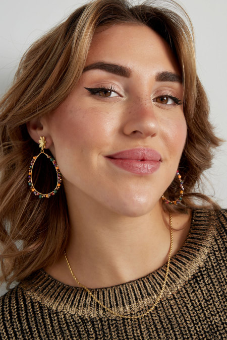 Boucles d'oreilles pendantes avec perles et fleur - doré/rose 2