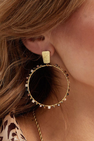 Boucles D'oreilles Rondes Avec Perles - Doré/Bleu h5 Image3