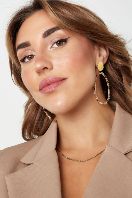 Boucles d'oreilles allongées avec perles - doré/beige 2