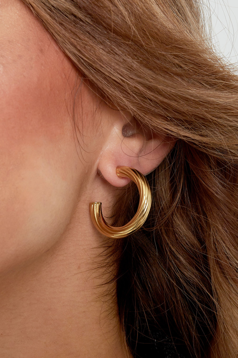 Boucles D'oreilles Rayures Rondes Petites - Doré Image3