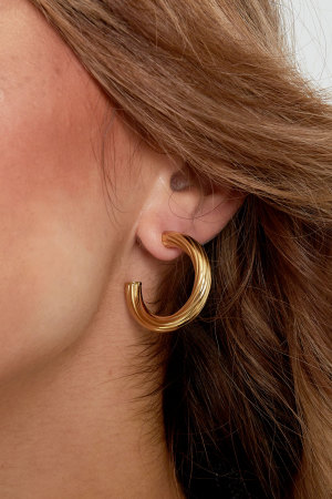 Boucles D'oreilles Rayures Rondes Petites - Doré h5 Image3