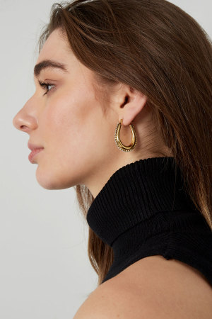 Boucles D'oreilles Forme Goutte Avec Pierres - Doré h5 Image4