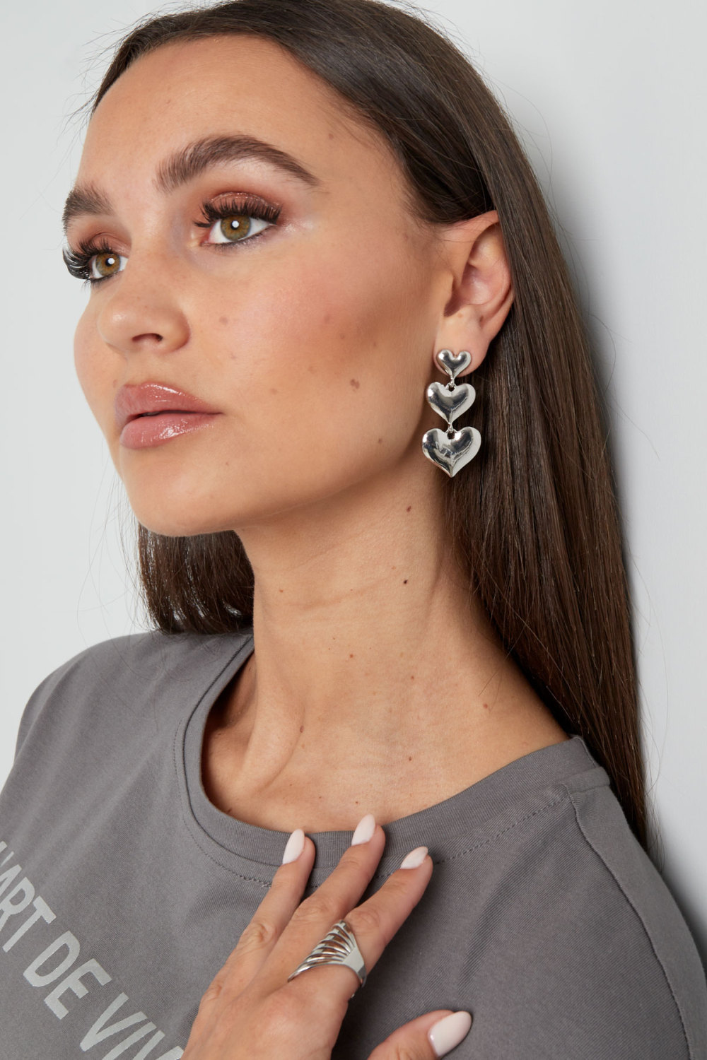 Boucles D'couleur Oreilles Pendantes Trois Cœurs En Alliage Image2
