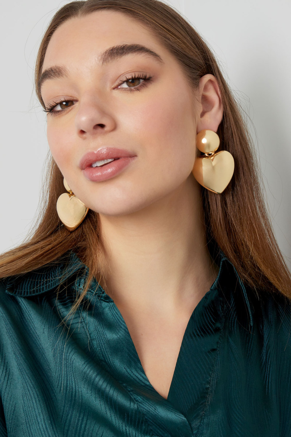Boucles D'oreilles Coeur Avec Pois Métal - Doré h5Image4