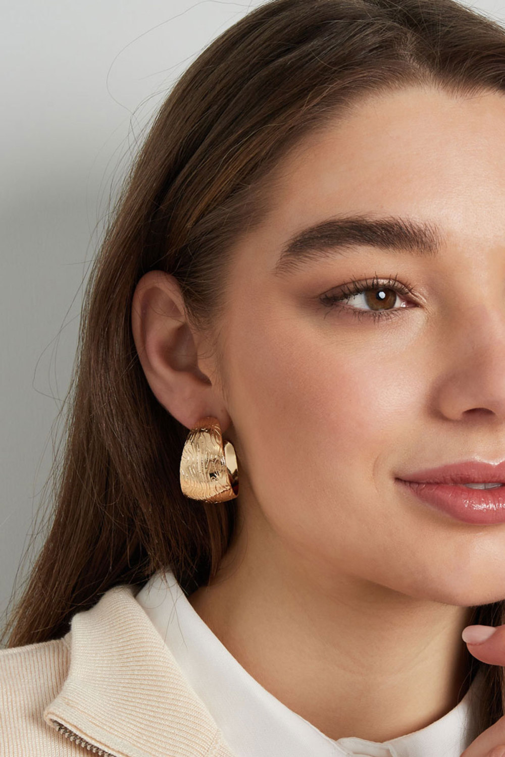 Boucles D'oreilles Rondes Avec Motif - Doré h5Image4