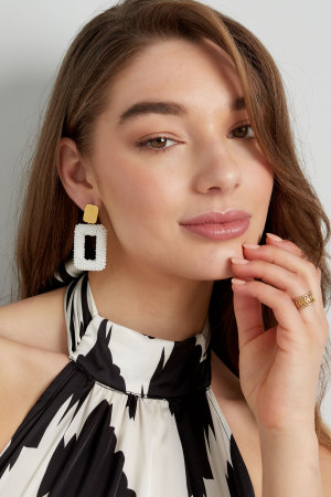 Boucles D'couleur Oreilles Rectangle Avec Perles De Verre - Couleur Or Noir h5 Image2