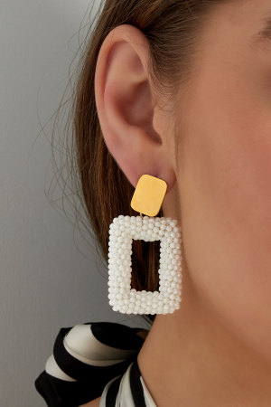 Boucles D'couleur Oreilles Rectangle Avec Perles De Verre - Couleur Or Noir h5 Image4